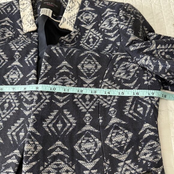 Helene London Medium Womens Jacket Open Front Geometric Pattern Navy/Off-White C - Picture 7 of 9